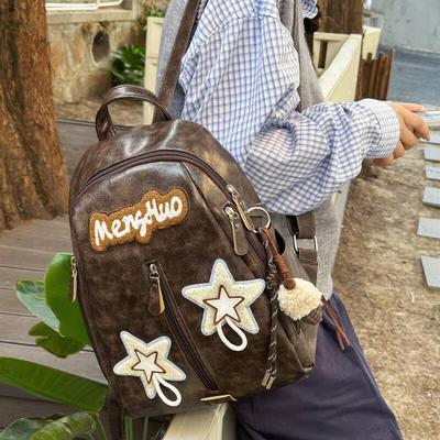 Vintage College Backpack Embroidered Backpack Large Capacity Student Schoolbag
