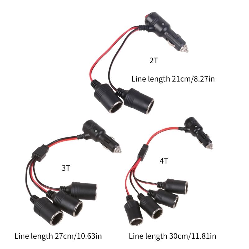 12V-24V Car Cigarettes Lighter Splitter Adapter Cable Cord with Power Switching Button 1 Male To 2/4/3 Female Socket