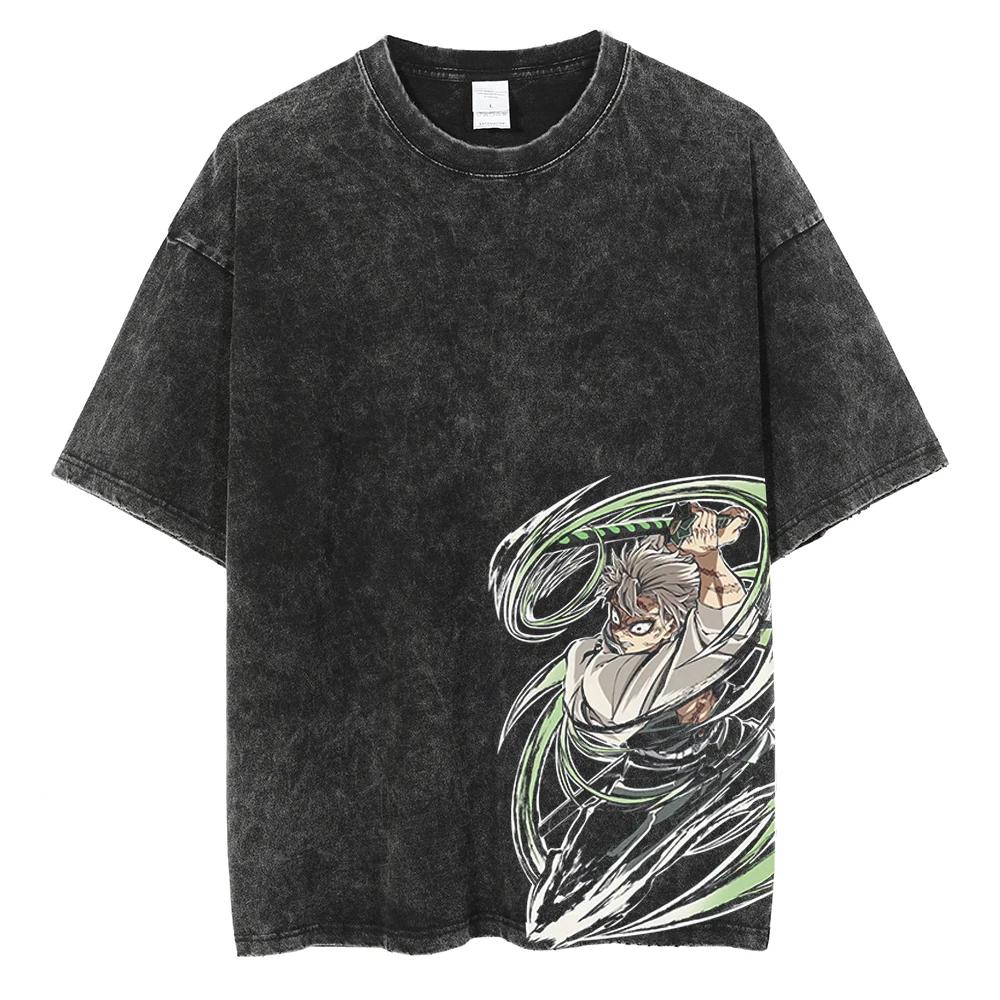 Anime Demon Slayer Kamado Tanjirou Grafikdruck T-Shirt Herren Manga T-Shirts Gewaschene Baumwolle T-Shirt Harajuku Männlich Vintage Tee