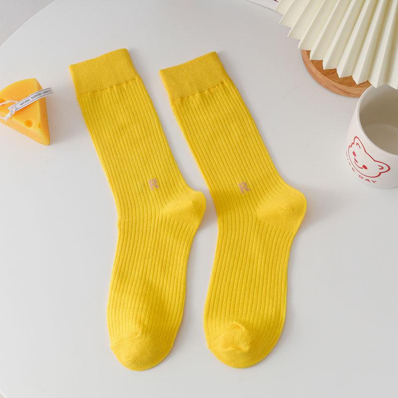 

Женские однотонные длинные носки с надписью «Candy Color» и вертикальными полосками One Size