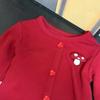 Girls Long Sleeve T-Shirt Winter Warm Cotton Blend Top With Lace Trim 3D Letter Print Red Base Layer