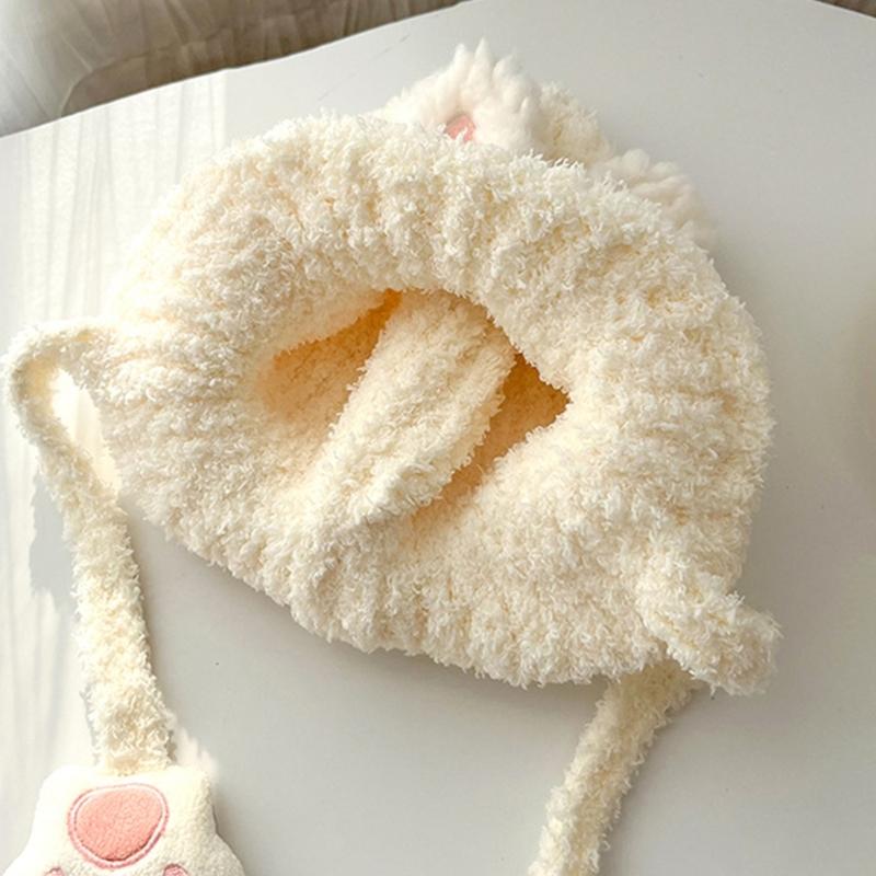 Autumn Winter Warm Hat with Earflap and Chin Strap Ties Cute Cartoon Beanie Cap Soft Bonnet Warm Headwear for Kids