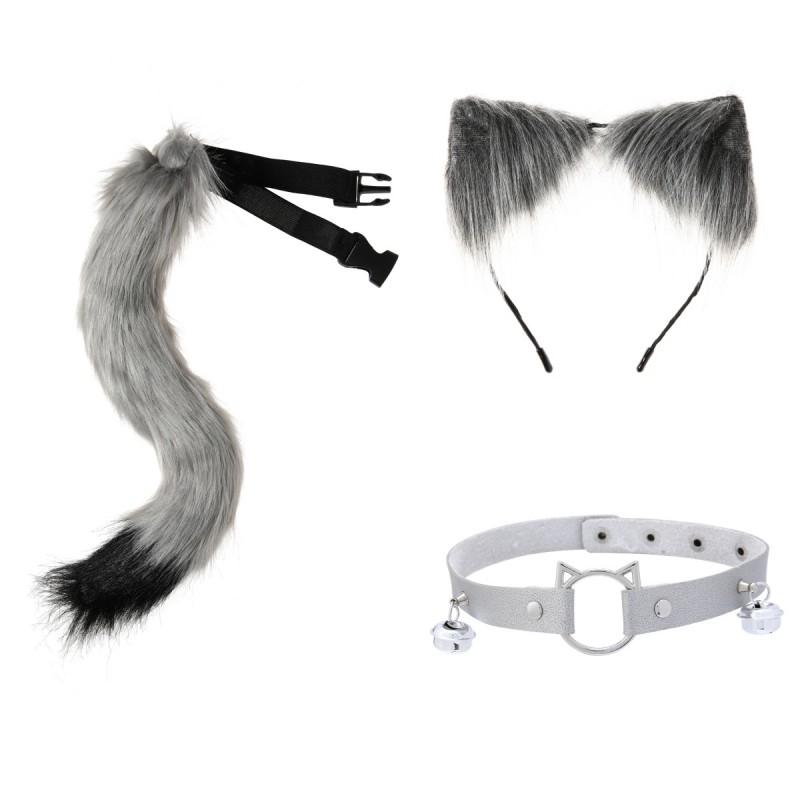 Katzenohr-Stirnband mit Schwanz-Kragen-Set Cosplay Anime Kawaii Kostümzubehör Damen Tier-Thema Verkleidung