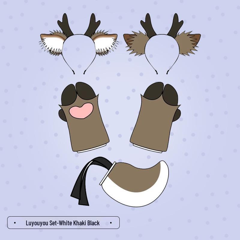 Plush Deer Antler Headband with Animal Ears - Cute Christmas Cosplay Hair Accessory for Women