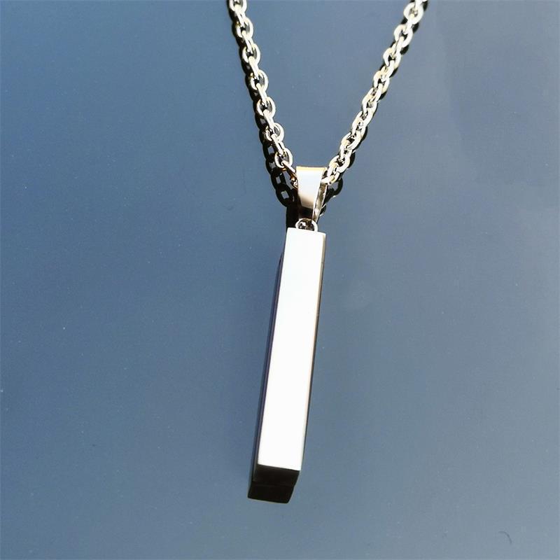 In Stock Engraved 3D Long Bar Necklace - Mirror Stainless Steel Stick Pendant