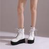 Women Ankle Boots Round Toe Wedges High Heels Buckle Rivets Zipper Lace-up Platform Short Boots Ladies Fashion Shoes Autumn Winter 46