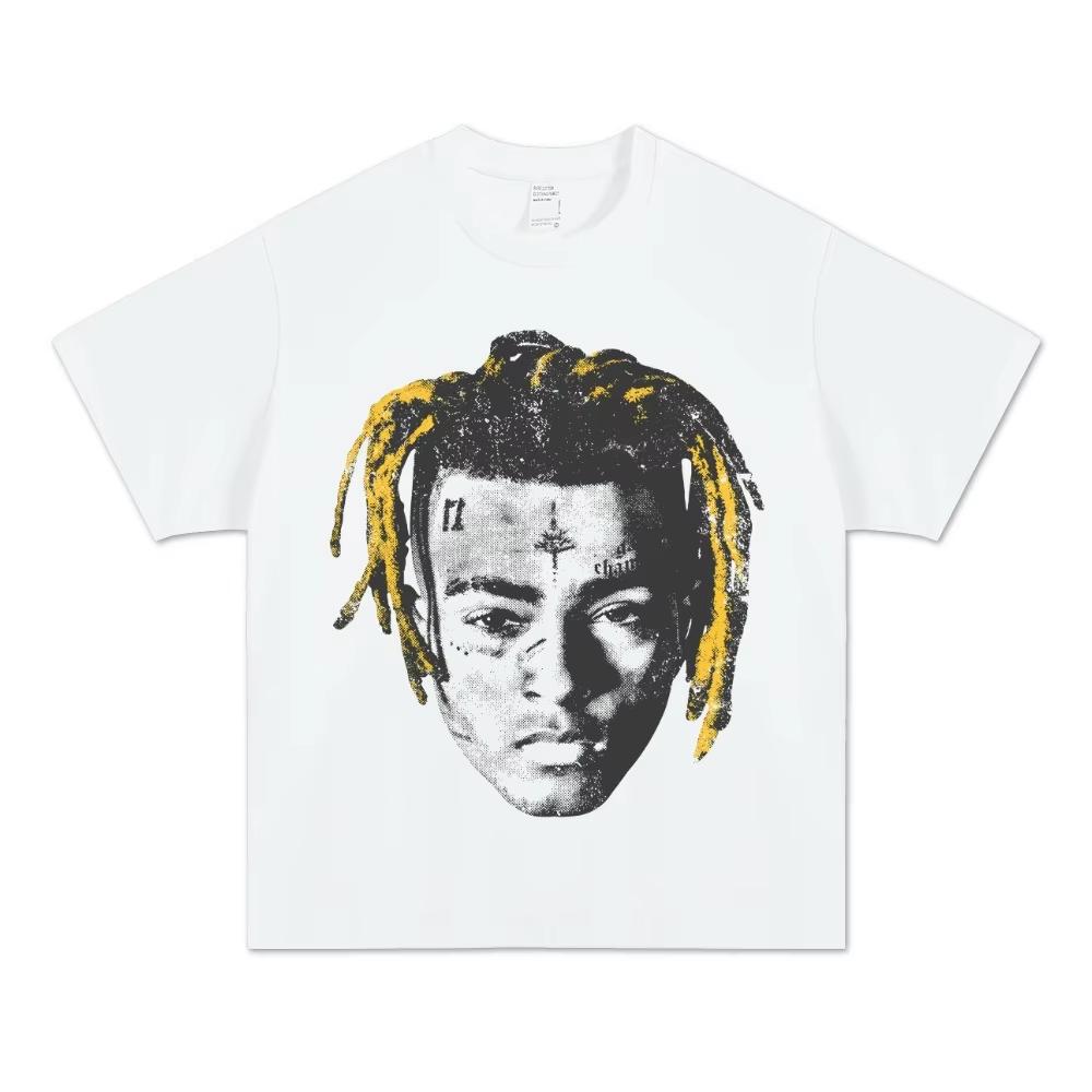 Y2K Punk XXX Tentacion Portrait Graphic TShirt Soft Cotton Short Sleeve Oversized Round Neck for Guys Gals Hip Hop Streetwear
