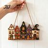 Decorative Wooden Pendant for Party Halloween House Hanging with Hemp Rope Wall Door Haunted Decoration Decoration, Castle Ornaments Pumpkin