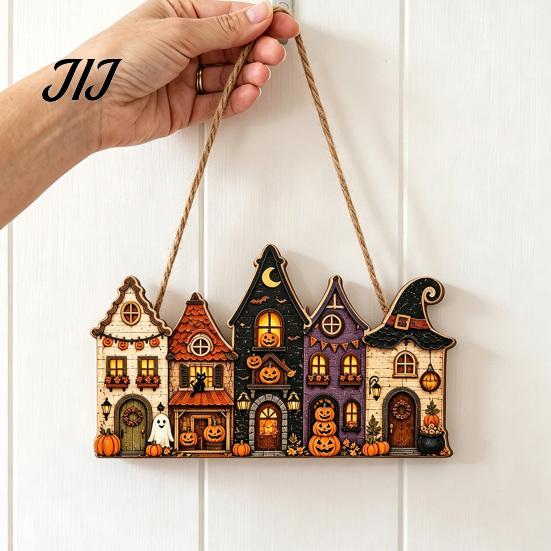 Decorative Wooden Pendant for Party Halloween House Hanging with Hemp Rope Wall Door Haunted Decoration Decoration, Castle Ornaments Pumpkin
