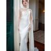 Rochie nouă de lux din satin, stil sirenă, pentru banchet, mulată și subțire, cu temperament, rochie pentru socialite, cu umeri asimetrici pentru femei