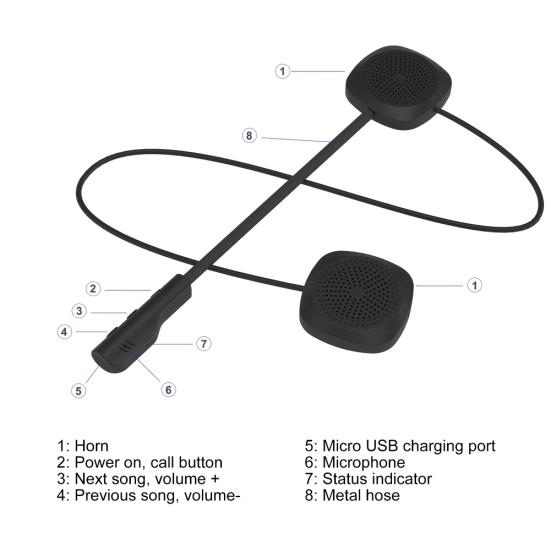 MH04 Bluetooth-compatible 5.0 Rechargeable HiFi Stereo Motorcycle Headset Helmet Headphone