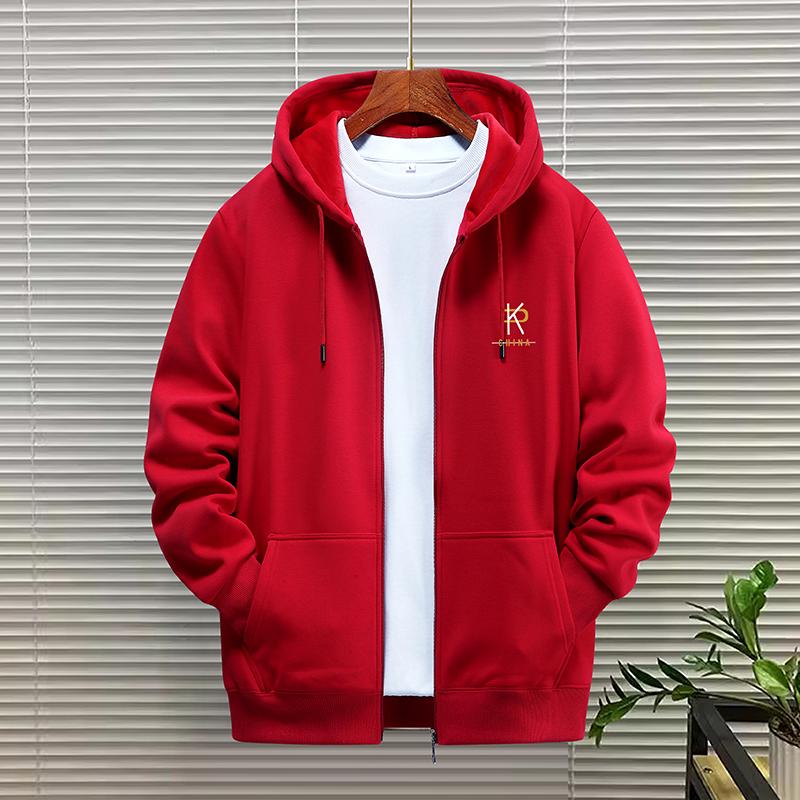 Men's Woodpecker Thickened Velvet Cardigan Hoodie - Loose Fit, Casual Couple Jacket for Spring, Autumn, Winter, Plus Sizes Available.