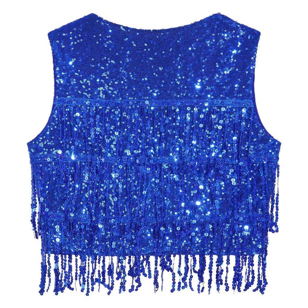 Women's Shiny Sequin Sleeveless Vest Sparkly Casual Open Front Waistcoat Jackets Glitter Vest Coat