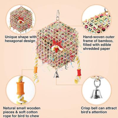 Yousheng Sechseckiges Vogel-Futter-Schredder-Spielzeug Sicheres Kaubares Langeweile-Linderndes Anhänger-Spielzeug für Wellensittiche Nymphensittiche Aras