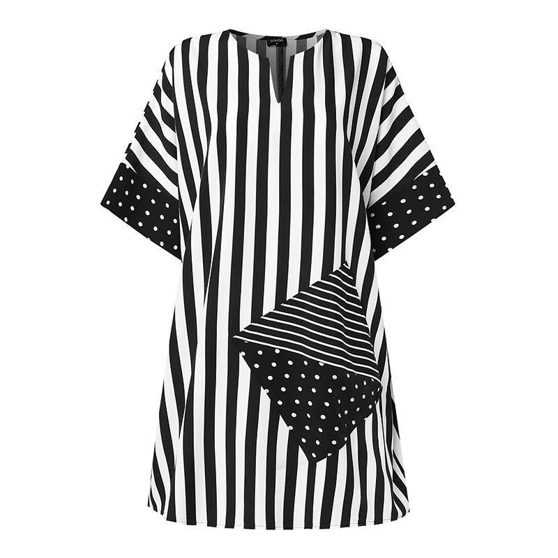 Women Plus Size Round Neck Striped Print Short Sleeve Dresses