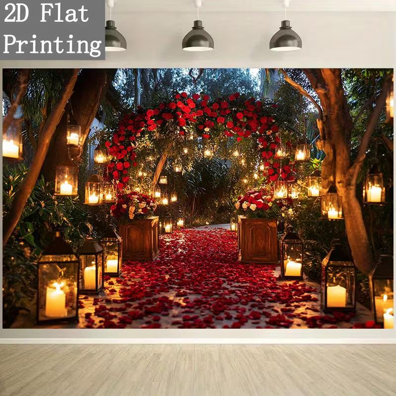 2D Flat Print Red Rose Petal Wedding Background Cloth 47.2x31.5inch/120*80cm