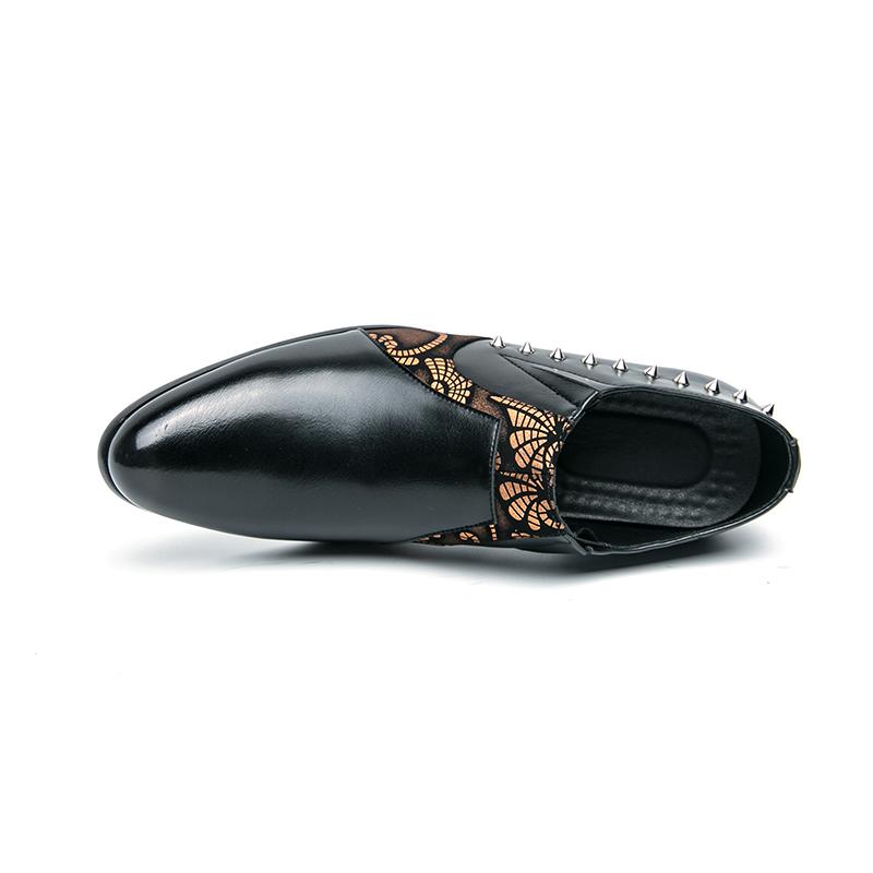 Fashion Black Leather Business Dress High Heel Men's Shoes Pointed Toe Slip-on Rivets Elegant Party Wedding Shoes Thick Bottom Plus Size