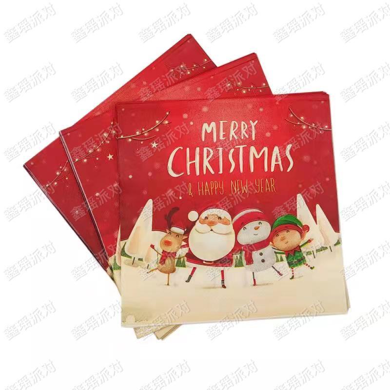 In-Stock Christmas & New Year Party Decoration Set: Thick Paper Cups, Plates, Tablecloth & Pull-Flag