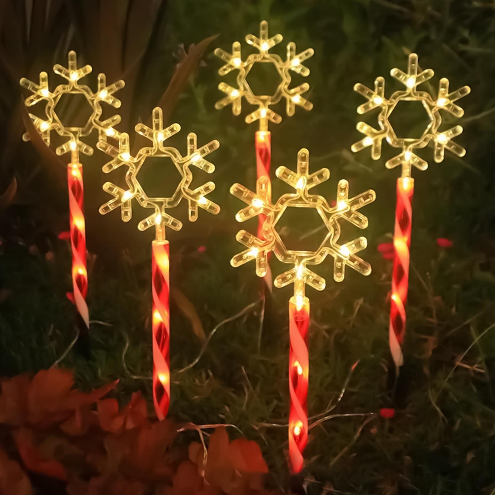 5pcs Christmas Tree Pathway Markers Lights Solar Christmas Pathway Lights Waterproof LED Stake Snowflake Christmas Decorations CN