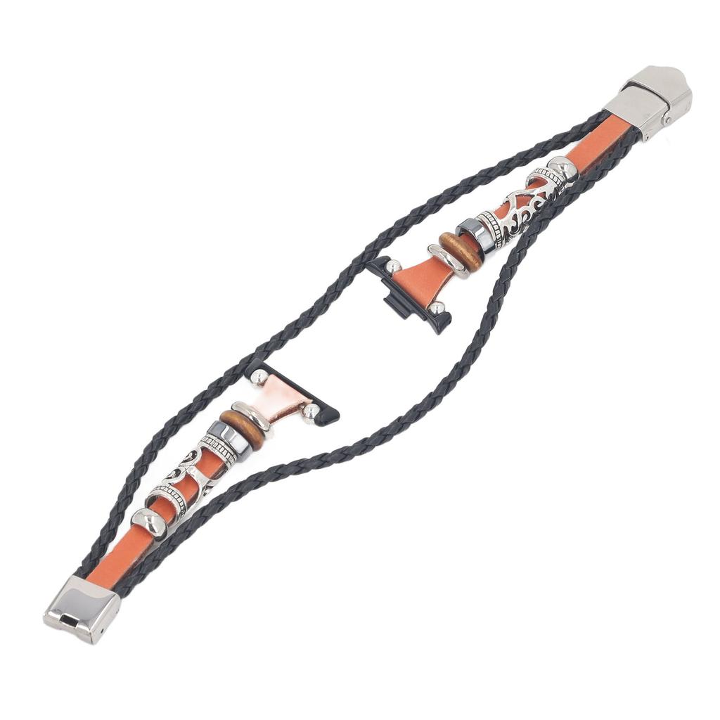 Watch Beaded Bracelet Retro Ethnic Style Faux Leather Alloy Watch Wrist Strap for Xiaomi Band 8 Pro Brown