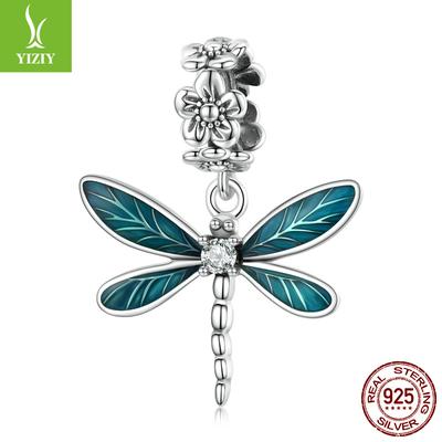 Argento Sterling S925 Splendido Pendente Libellula Accessori Piccolo Fresco Insetto Braccialetto Fai da Te Perline