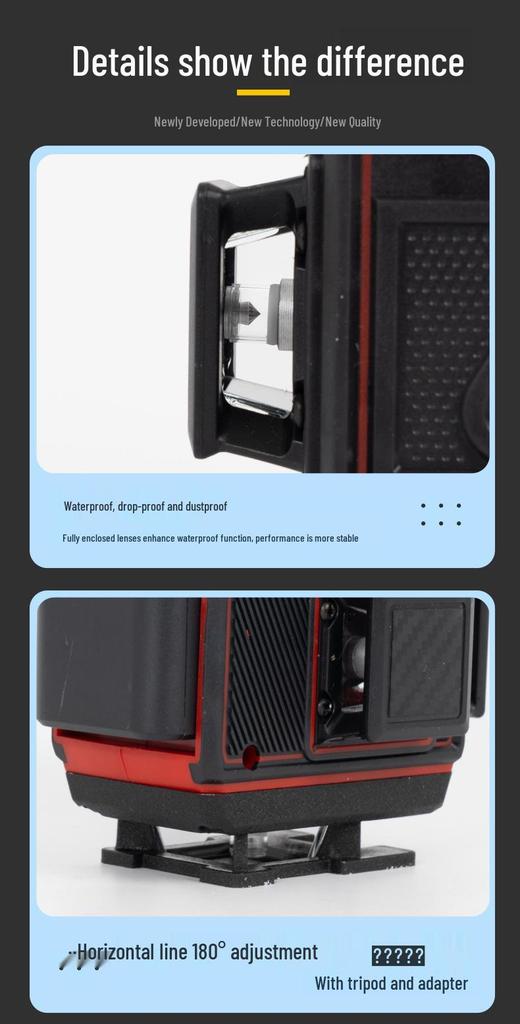 16-Line Green Laser Level with Orange LCD, 360° Precision & High-Brightness Ground Line Detector