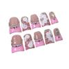 Sweet French Floral 3D Embossed Nail Tips Short Duckbill Shape Ice-Transparent Pure Desire Style Press-On Nails
