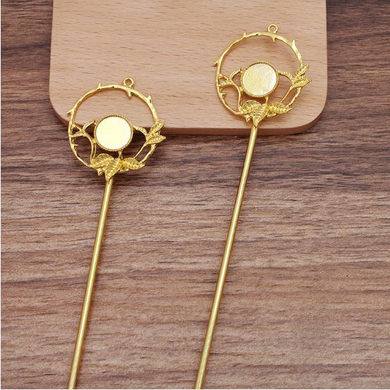 5pcs Retro Hair Fork 35mm Flower Hair Sticks Hair Pin Hairpins Headwear 12mm Cabochon Base Jewelry Findings DIY Hair Accessories