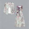 Oversized Ladies Two Piece Set Printed Slip Dress With Long Sleeve Open Front Cardigan