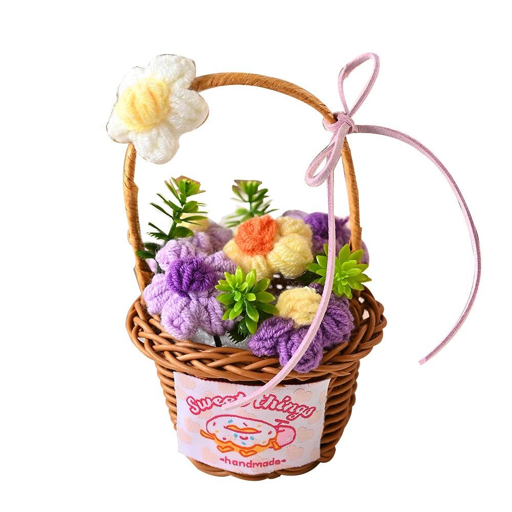 Home Decor Knitted Flower Basket Gift Basketed Crochet Flowers Crochet Flower Bouquet  Mother's Day