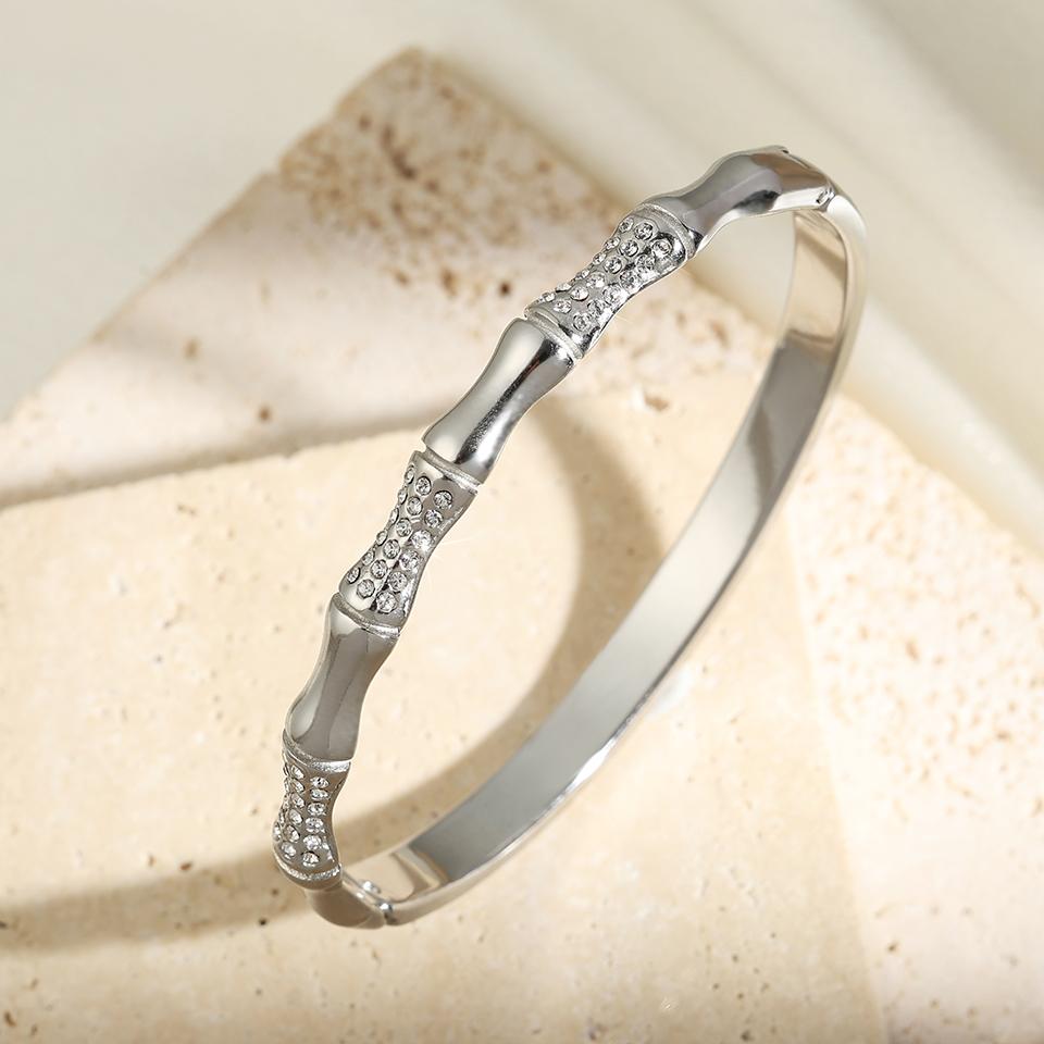 Htpwe Stainless Steel Bone Diamond Bamboo Bracelet Women 18k Gold Couple Holiday Gift Non-fading Bracelet Party Daily Zircon