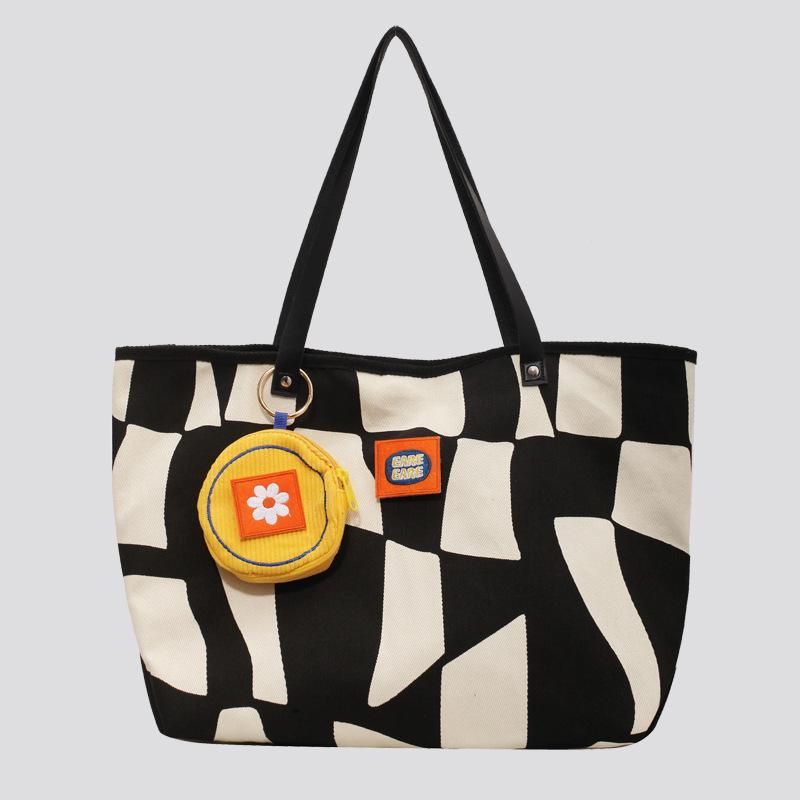 Vielseitige Canvas-Tasche mit großem Fassungsvermögen, Studentenrucksack, Tragetasche, geometrischer Kontrast, Umhängetasche