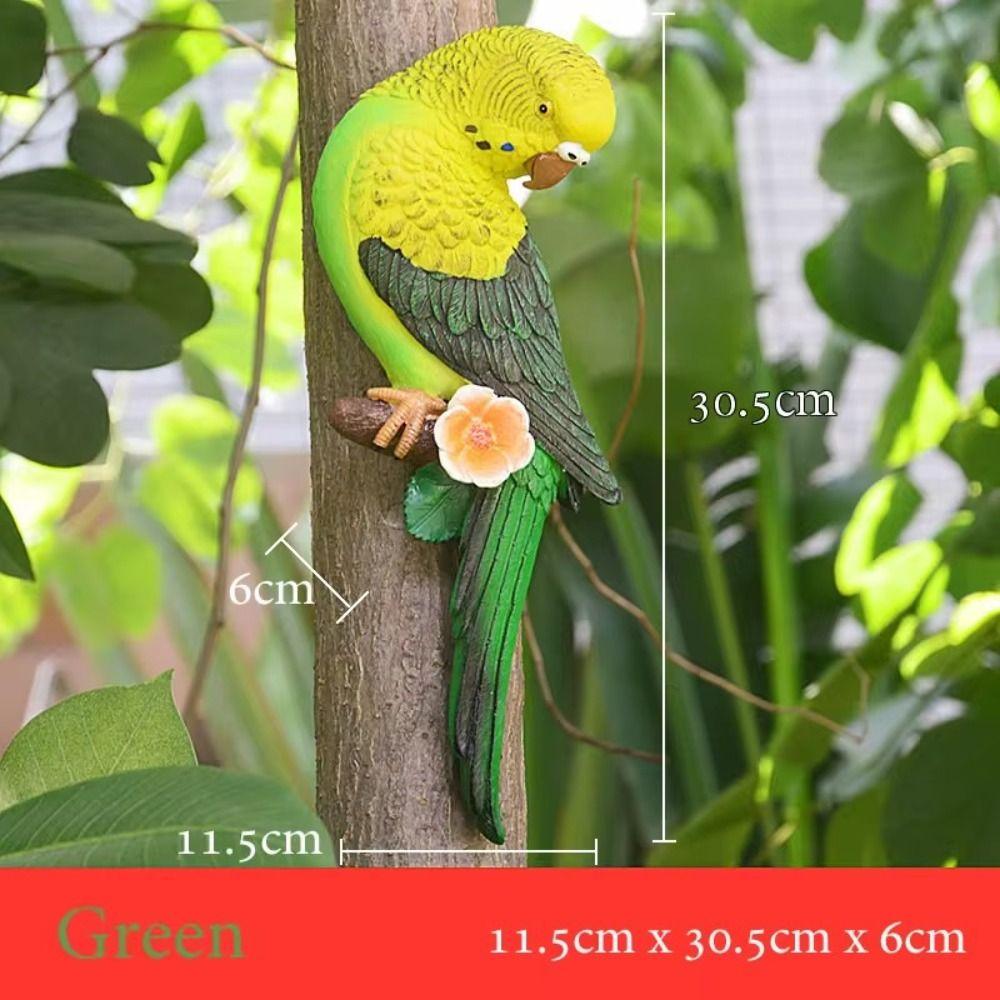 Simulated Animal Sculpture Wall Mounted Bird Figurines Budgerigar Parrot Statue  Flowerpot