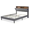 Upholstered Bed Double Bed Storage Headboard Bed with LED Lighting Bed Frame Slatted Frame made of Wood,140*200CM Grey (With Mattress)
