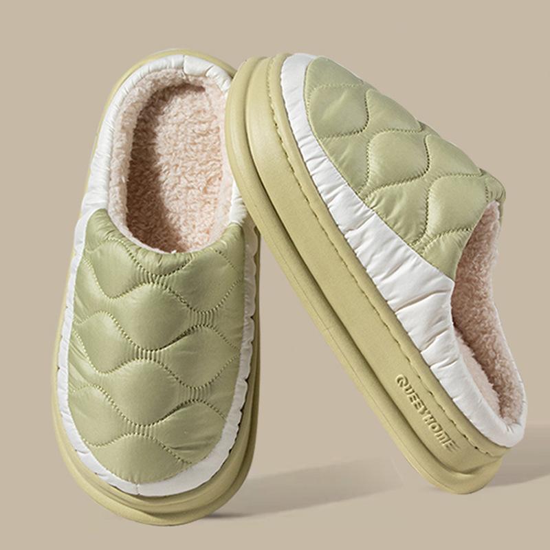 Autumn and winter down men's cotton slippers indoor home waterproof and slip-resistant couple plush cotton drag men's winter