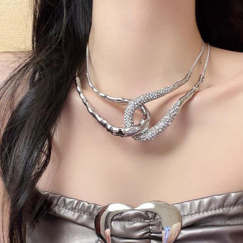 Sense U-shaped Cross Flash Diamond Splicing Chain Collar Light Luxury Fashionable Choker Neck Chain
