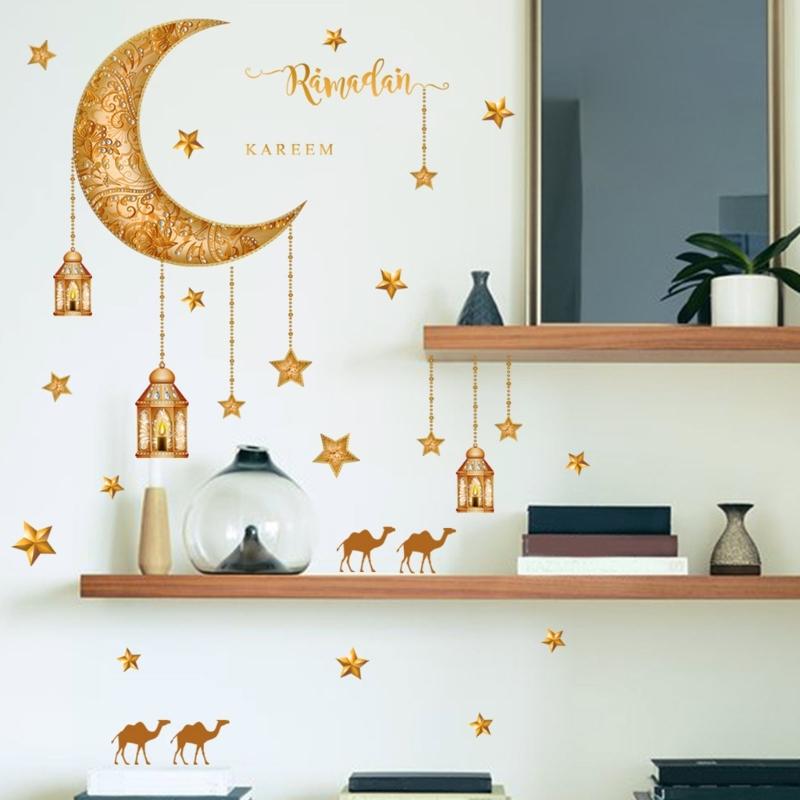 2 Sheet Eid Wall Stickers PVC Decorative Murals Art Crafts Supplies Home Bedroom Room Dormitory