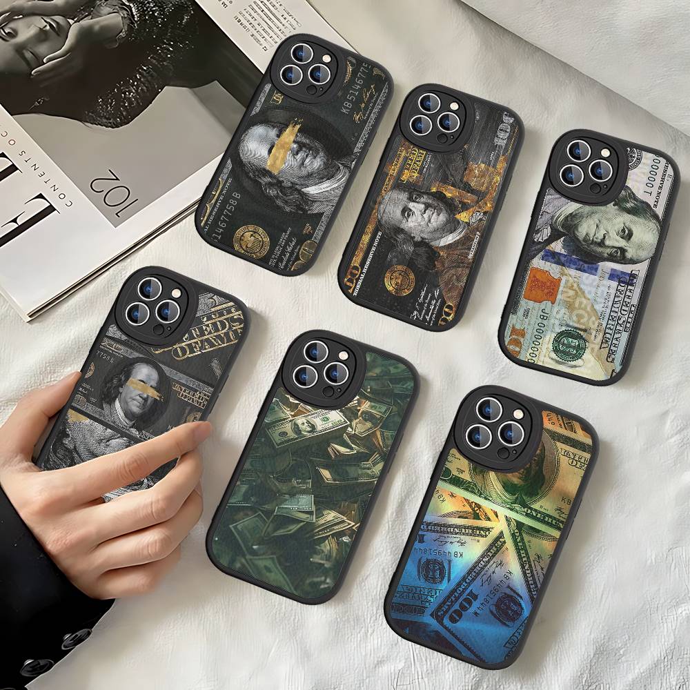 Dollar Bill Illustration Graphic Leather Phone Case For IPhone 16 14 15 Pro Plus 13 12 11 Pro Max Silicone Cover