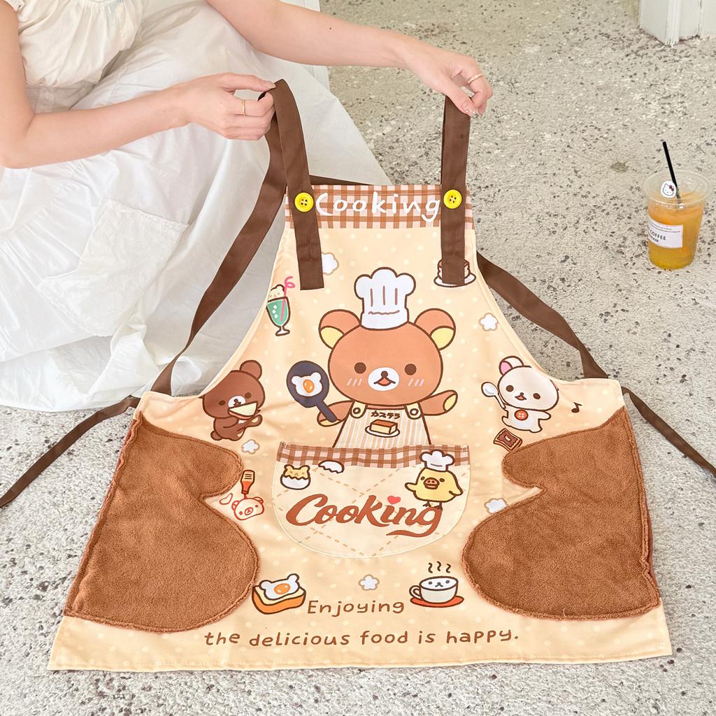 Rilakkuma Uroczy Niedźwiedź Fartuch Z Regulowanym Paskiem Na Szyję Olejoodporny Wodoodporny Ręcznik Do Rąk Kawaii Do Gotowania Pieczenia Mężczyźni Kobiety Dziewczynka Chłopiec