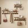 Wall Mounted Coat Rack with Hooks, No Drill Adhesive Wooden Entryway Organizer for Hats Bags, Space Saving Wall Hanger Bedroom