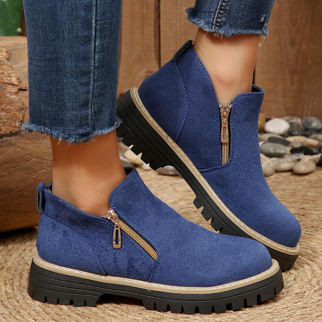 Boots for Women Low Heel,Women's Boots & Booties Low Heel Arch Vintage Retro Support Booties Short Flat Booties Side Zipper Walking Outdoor