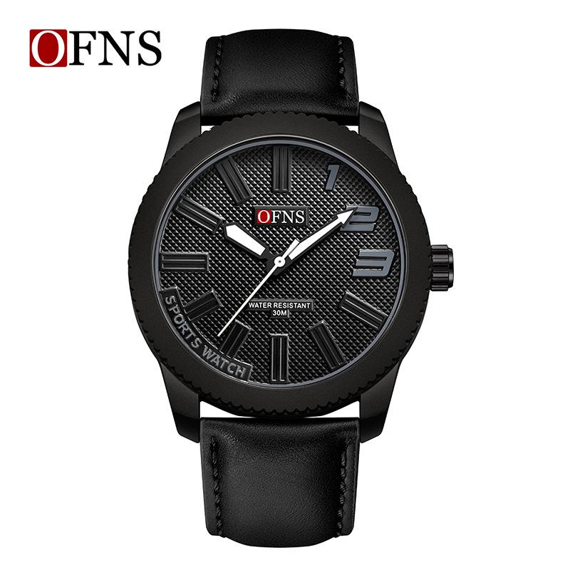 OFNS Men's Ultra-thin Quartz Wristwatch with Rotating Bezel and 3D Markers