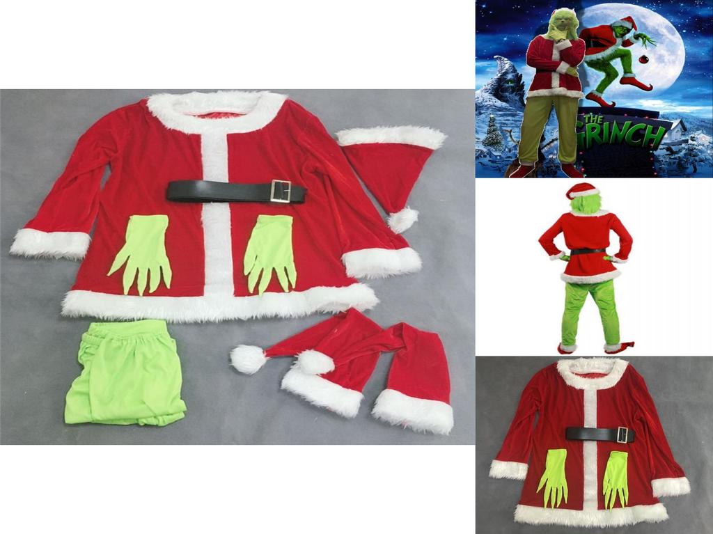 Polyester Grinch Kostüm Anzug Mit Hut Jacke Gürtel Handschuhe Hose Fußabdeckung