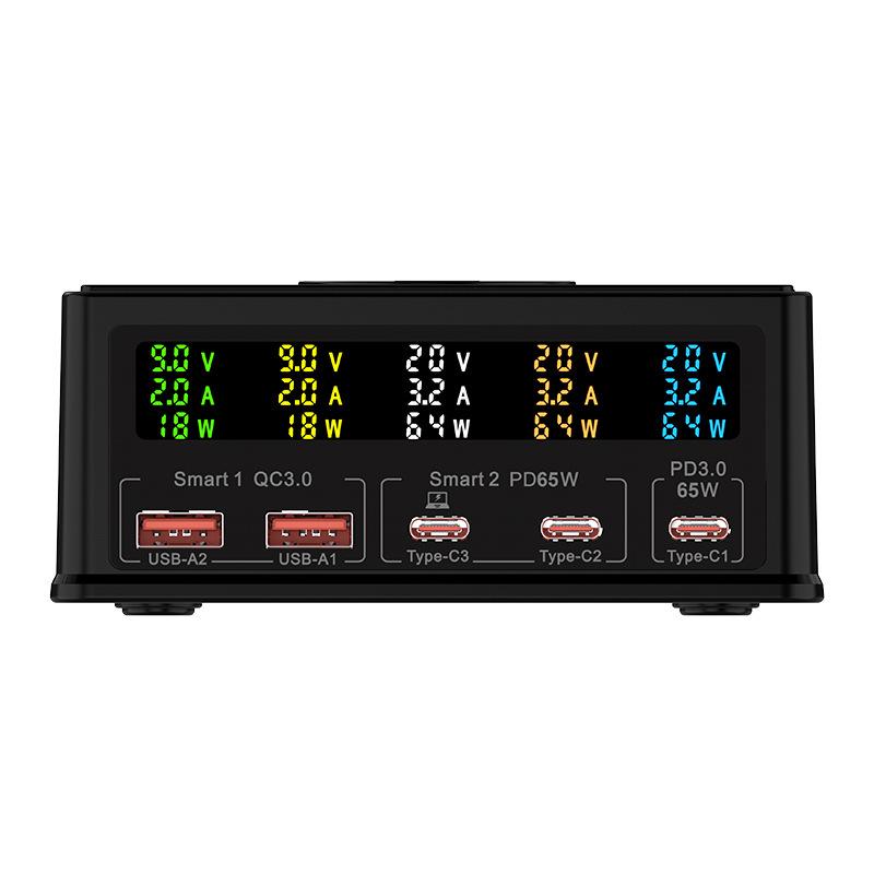 160W Multi-Port Wireless Charging Station with Digital Display for Phones & Tablets