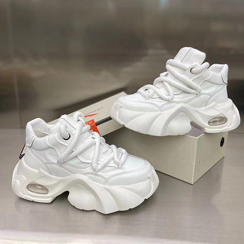 European Men's Thick Sole Air Cushion Height-Boosting White Dad Sneakers: Winter Casual Sports Style