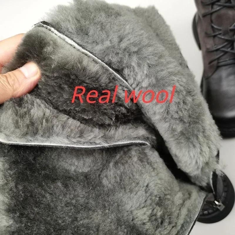 G&Zaco Luxury brand Knight Boots Genuine Leather Real Wool Women's Boots Knee-high Sheepskin Fur Anti Slip Thick Cotton Warm Lace Up Long Boots 3337