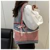 Korean Style Plaid Denim Shoulder Bag Sweet Bow Knot Crossbody Tote for Women CLE