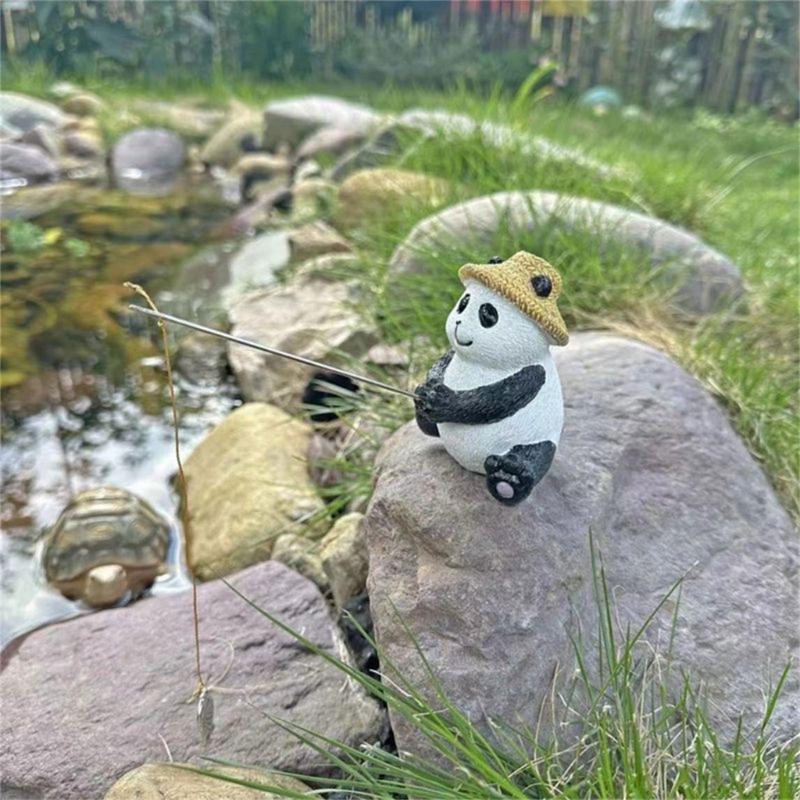 Funny Frogs Panda Fishing Statue for Garden Outdoor Decors Resins Animal Miniature Figurine Landscape Sculpture Ornament