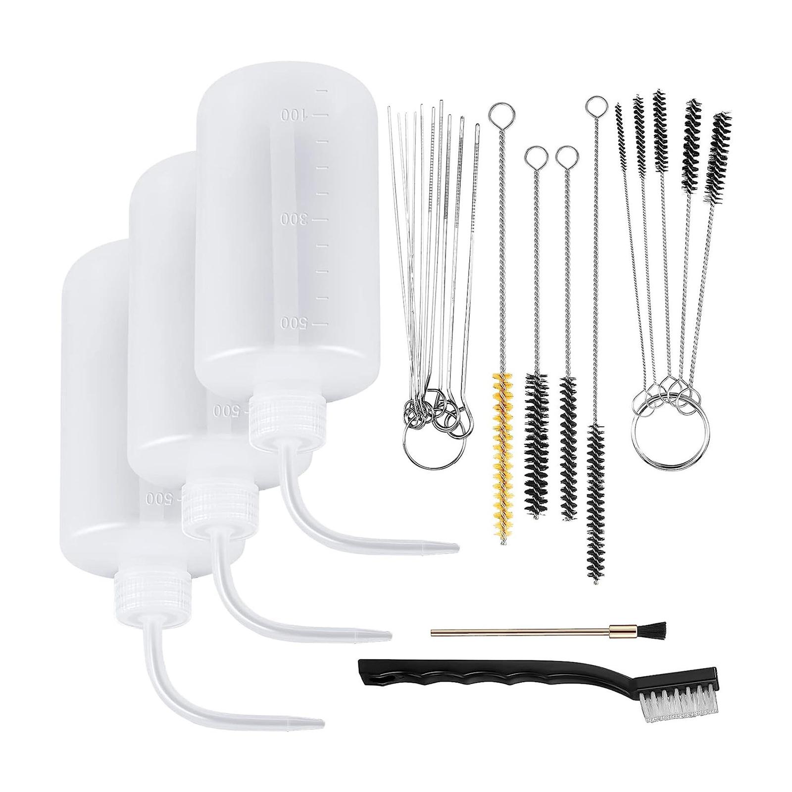 

Набор для чистки портативного распылителя из 24 предметов включает 4 моющих бутылки с дозатором и 21 кисть для эффективного обслуживания краскопульта.