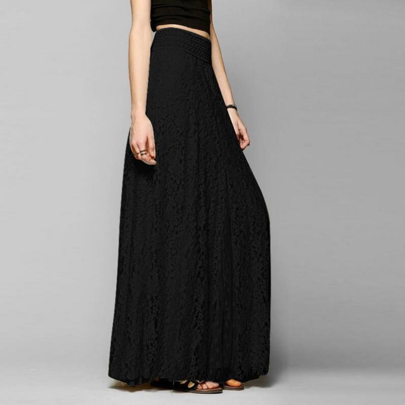 

Women Double Lace Layer Chiffon Pleated Long Maxi Skirt Elastic Waist Floral Ankle-Length Long Skirt Streetwear XXXL чорний